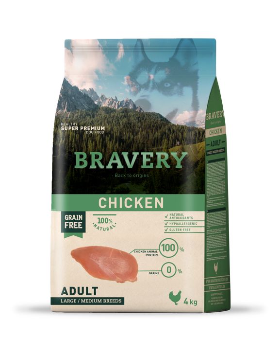BRAVERY DOG ADULT CHICKEN MED-LARGE 4KG