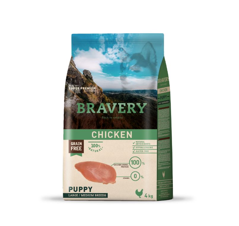 BRAVERY DOG PUPPY CHICKEN  MED/LARGE 4KG