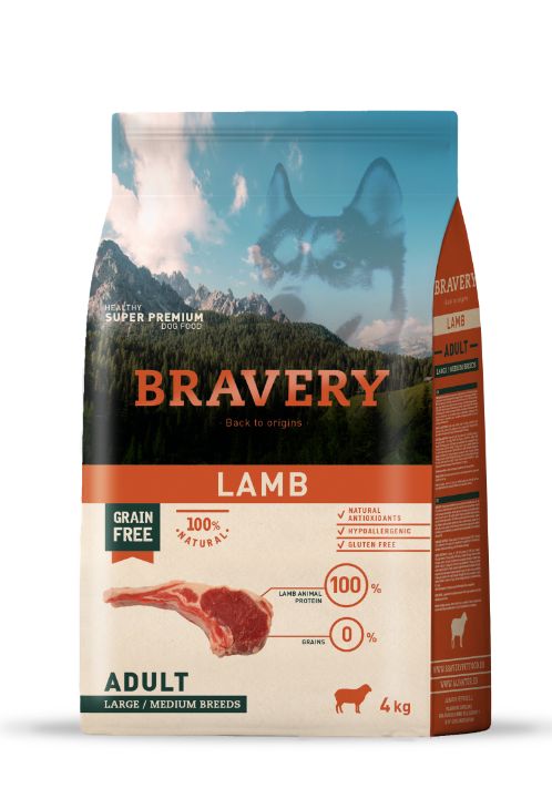 BRAVERY DOG ADULT LAMB  MED-LARGE 4KG