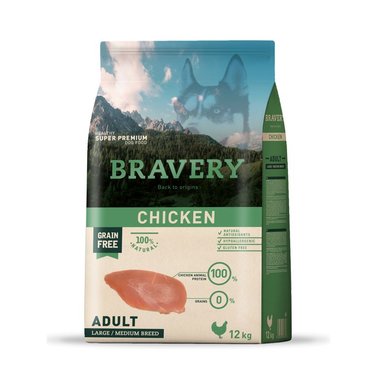 BRAVERY DOG ADULT CHICKEN MED-LARGE BR. 12KG