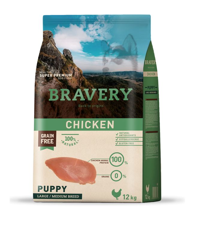 BRAVERY DOG PUPPY CHICKEN  MED/LARGE 12KG