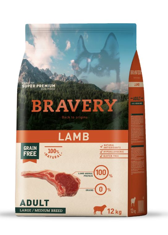 BRAVERY DOG ADULT LAMB  MED-LARGE 12KG