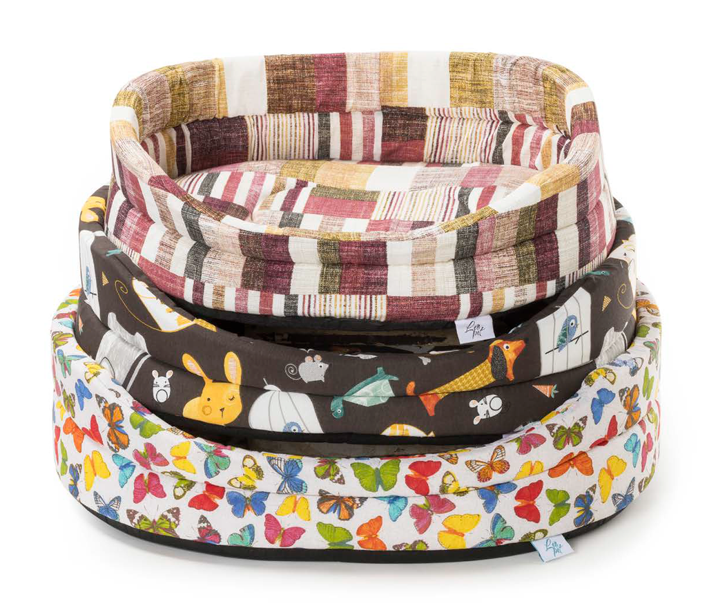 LEO PET JUEGO DE 3 PIEZAS CAMA ESPUMA OVALADA ORFEO5 TELAS MIXTAS