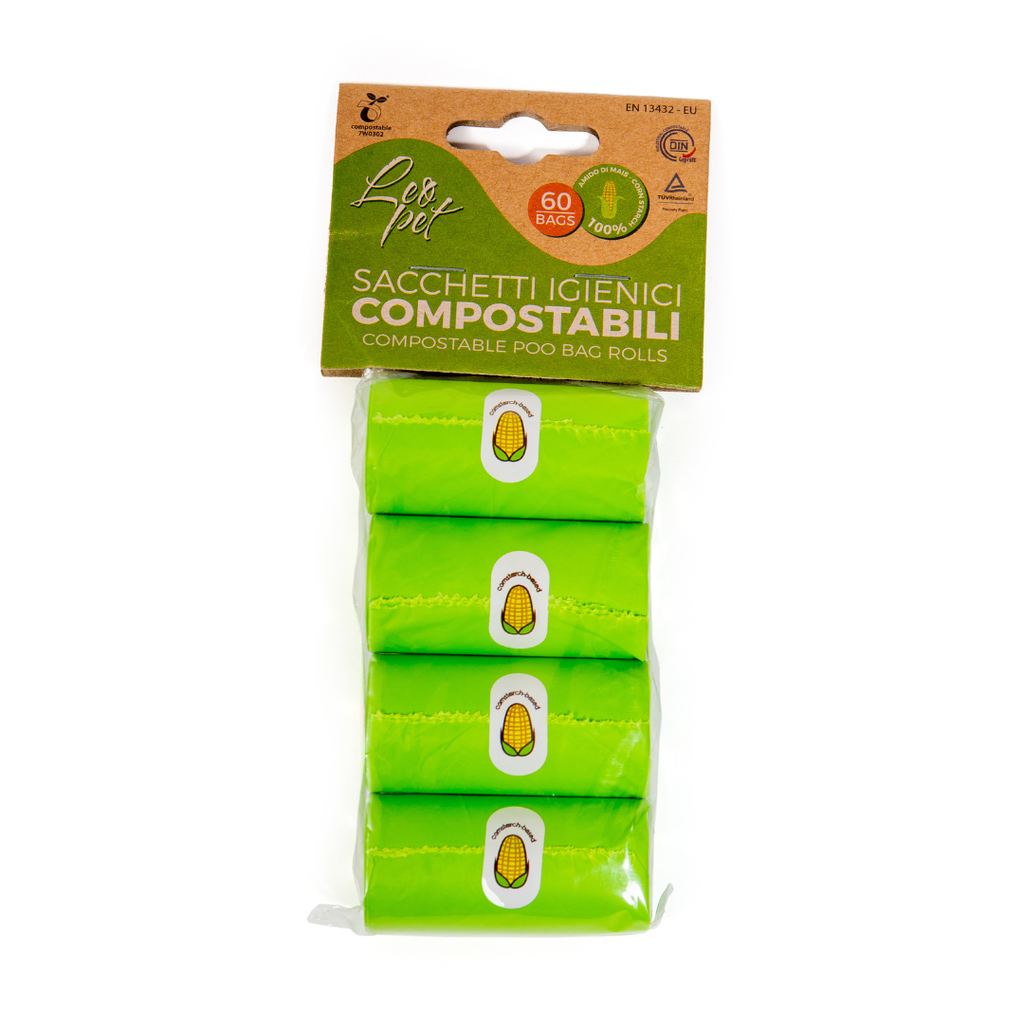 LEO PET BOLSAS HIGIÉNICAS PERROS COMPOSTABLES VERDES 4 ROLLOS