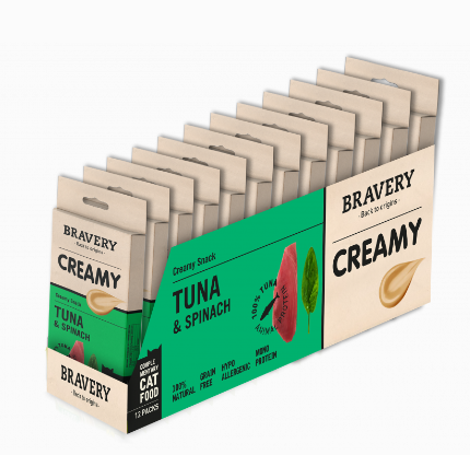 BRAVERY CAT CREAMY TUNA & SPINACH 56 GR (12 UND.)