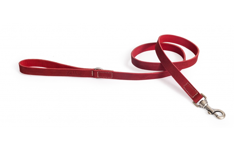 LEO PET FATTED LEATHER LEAD 120x2 CM RED