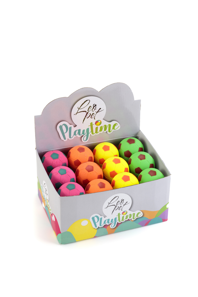LEO PET BOLA PELOTA FUTBOL DE GOMA COLORES NEÓN 6,5 CM (PACK 24 UND.)