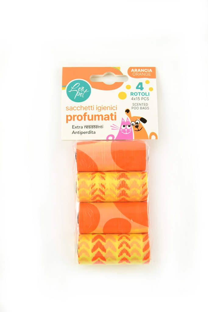 LEO PET BOLSAS HIGIÉNICAS DE COLORES AROMA A NARANJA 4 ROLLOS