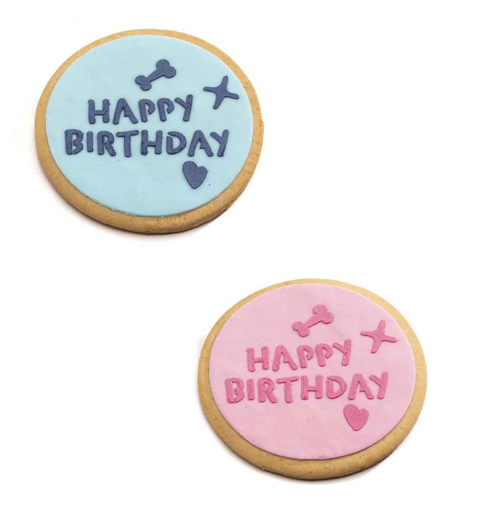LEO PET GALLETA DE CUMPLEAÑOS "HAPPY BIRTHDAY" AZUL/ROSA 90GR