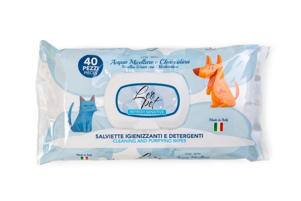 LEO PET 40 TOALLITAS CON AGUA MICELAR Y CLOREXIDINA
