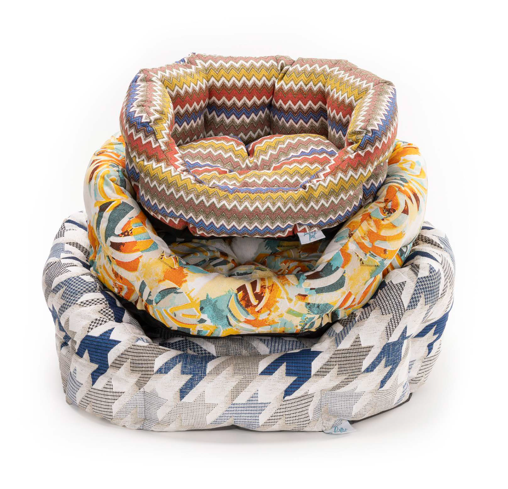 LEO PET CAMA SANTORINI 55X21H CM TELAS ESTAMPADAS MIXTAS