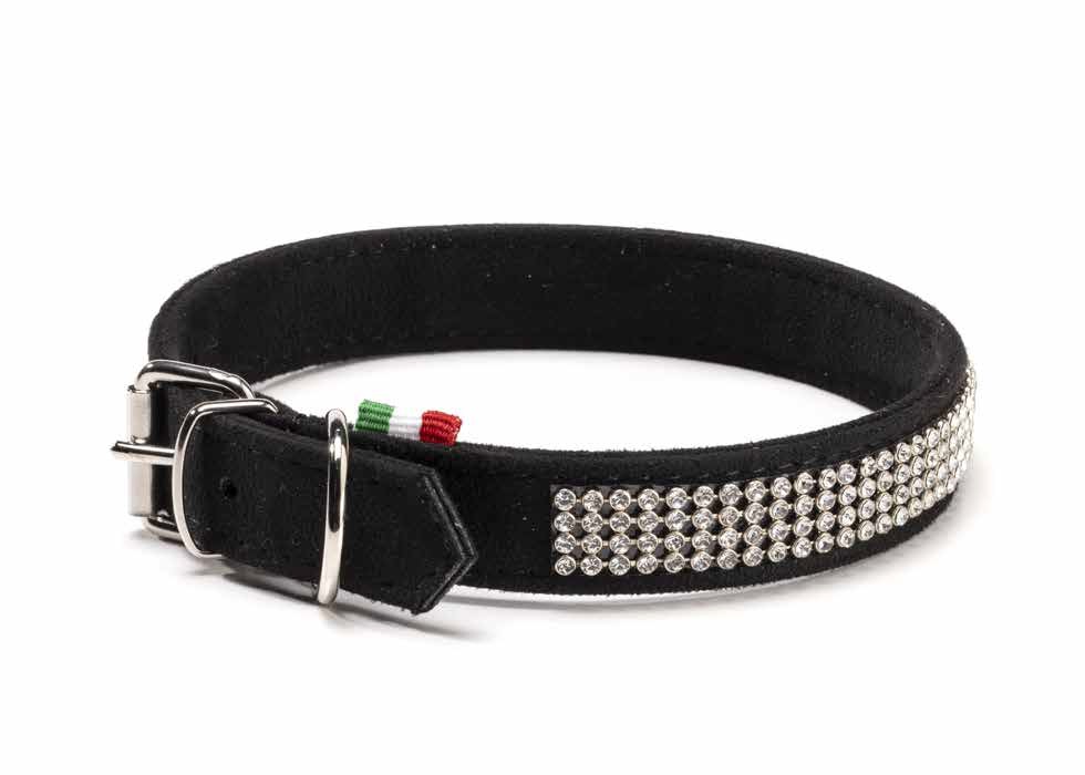 LEO PET CUELLO DE ANTE CON STRASS TRANSPARENTE COLOR NEGRO 2X35