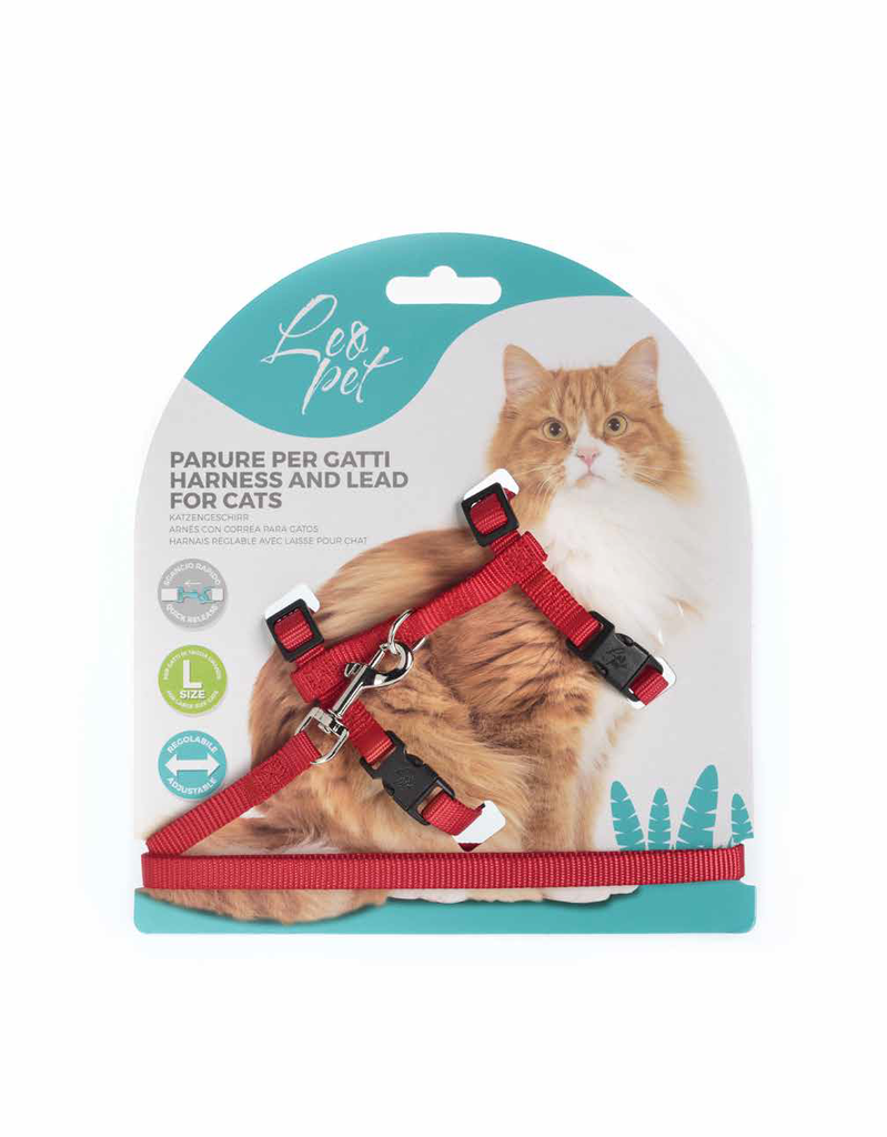 LEO PET SET DE PASEO PARA GATOS DE COLOR LISO PARA GATOS DE TAMAÑO GRANDE ROJO