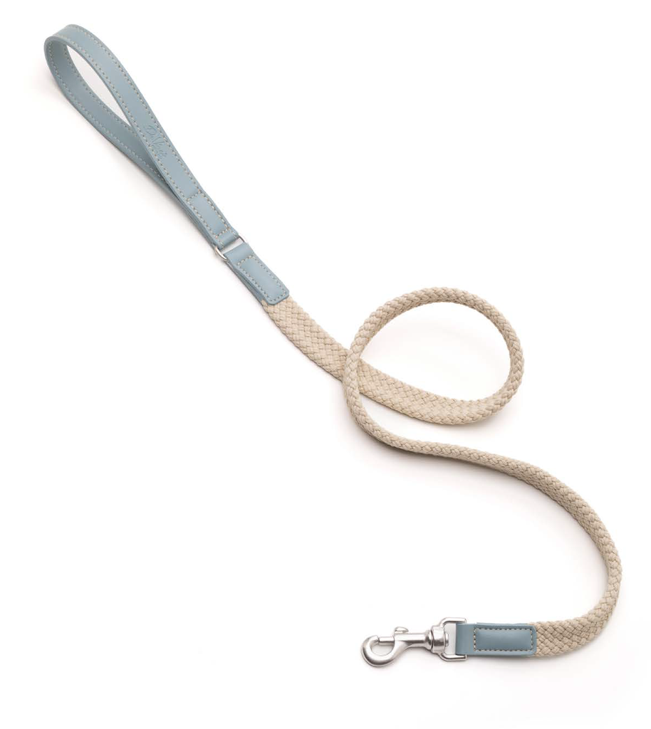 LEO PET CORREA PLANA DE CUERDA Y CUERO AZUL CLARO 120X2.0CM