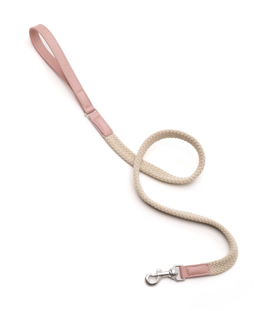 LEO PET CORREA PLANA DE CUERDA Y CUERO ROSA CLARO 120X2.0CM 