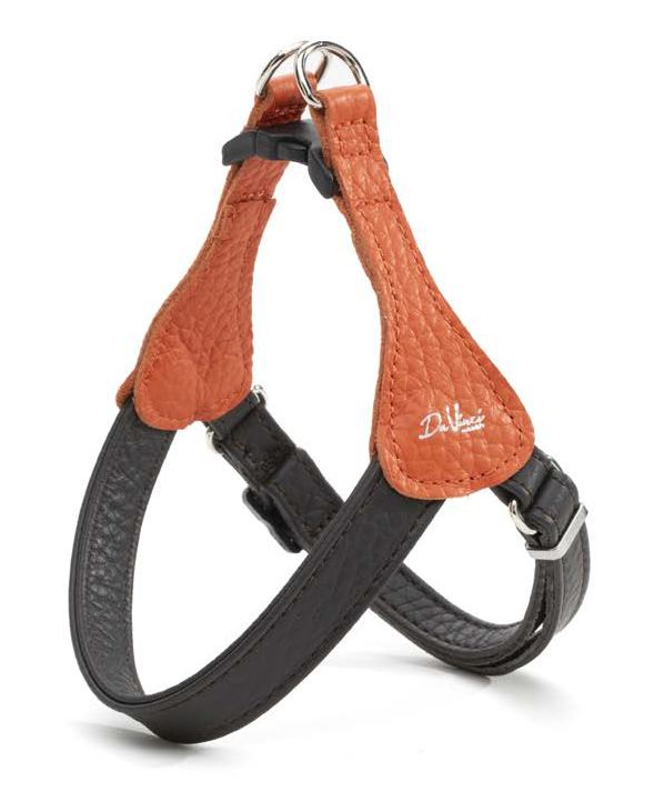 LEO PET ARNÉS DE CUERO BICOLOR NARANJA Y MARRÓN OSCURO XS