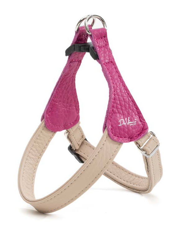 LEO PET ARNÉS DE CUERO BICOLOR FUCSIA Y ROSA XS