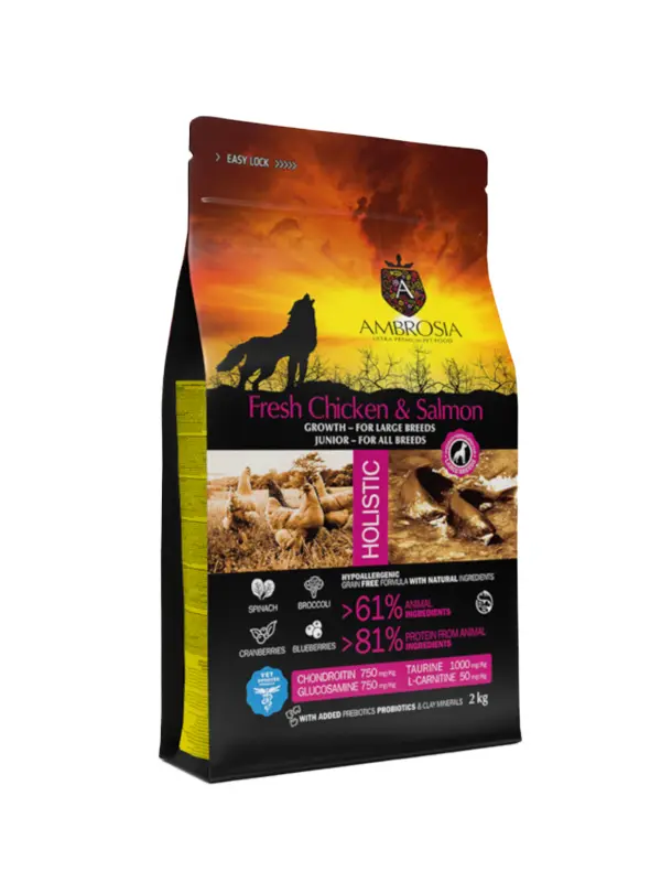 AMBROSIA DOG JUNIOR POLLO FRESCO & SALMÓN 2KG 