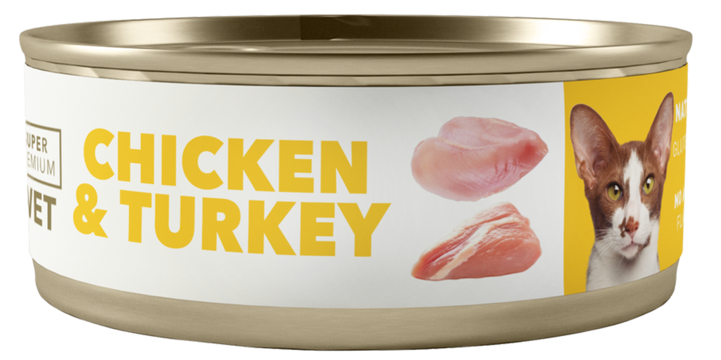 AMITY LATA LOW GRAIN CAT ADULT POLLO & PAVO 100GR (24 UND.) 