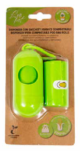 LEO PET DISPENSADOR DE BOLSAS COMPOSTABLES + 2 ROLLOS DE 15 UNIDADES
