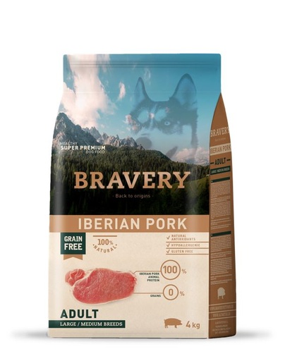 [04PE004000.0021.0096] BRAVERY DOG ADULT PORK IB. MED-LARGE 4KG