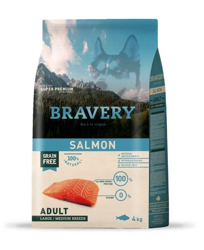 [04PE004000.0024.0096] BRAVERY DOG ADULT SALMON  MED-LARGE BR. 4KG