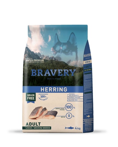 [04PE004000.0065.0096] BRAVERY DOG ADULT HERRING (ARENQUE)  MED/LARGE 4KG