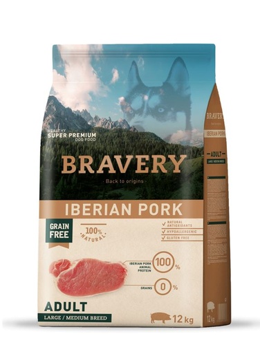 [04PE012000.0012.0036] BRAVERY DOG ADULT PORK IB. MED-LARGE 12KG