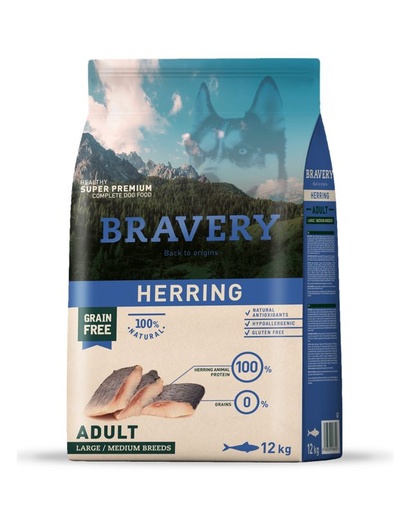 [04PE012000.0037.0036] BRAVERY DOG ADULT HERRING MED/LARGE 12KG