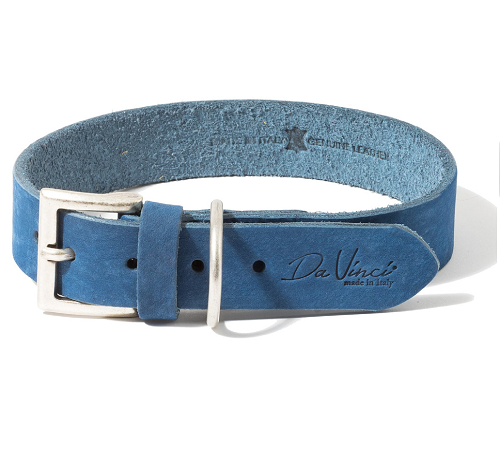 [DV30.3.60BL] LEO PET FATTED LEATHER COLLAR 60x4 CM BLUE