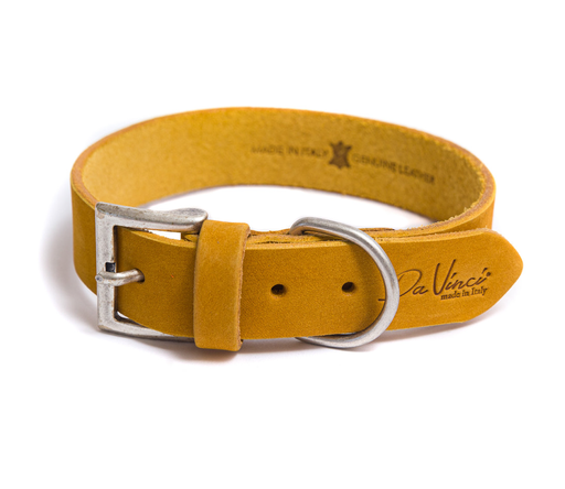 [DV30.3.60Y] LEO PET FATTED LEATHER COLLAR 60x4 CM YELLOW