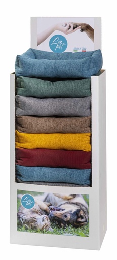 [CBE80040S] LEO PET EXPOSITOR CAMAS ELBA COLORES LISOS LUNARES SURTIDOS 60X80 CM (12 UNIDADES POR EXPOSITOR)