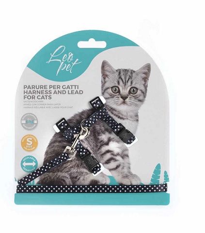 [CGC203] LEO PET SET DE PASEO PARA GATO CON ESTAMPADO POIS PARA GATITOS COLOR NEGRO