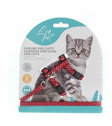 [CGC202] LEO PET SET DE PASEO PARA GATO CON ESTAMPADO POIS PARA GATITOS COLOR ROJO