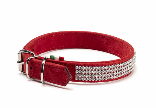 [SB001R] LEO PET CUELLO DE ANTE CON STRASS TRANSPARENTE COLOR ROJO 1,5X25