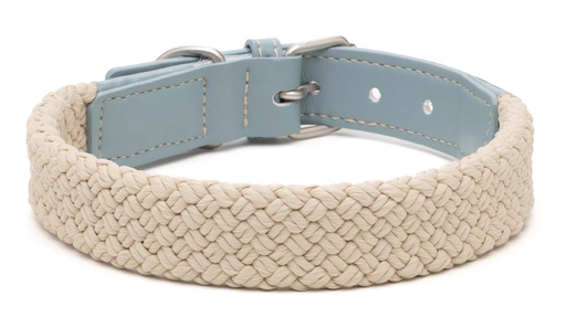 [DV4740LB] LEO PET COLLAR EN CUERDA PLANA Y CUERO AZUL CLARO 40X2.0CM