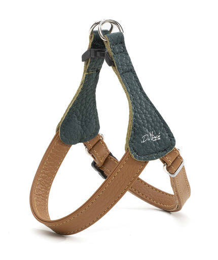 [DV49XSGR] LEO PET ARNÉS DE CUERO BICOLOR VERDE BOSQUE Y MARRÓN CLARO XS