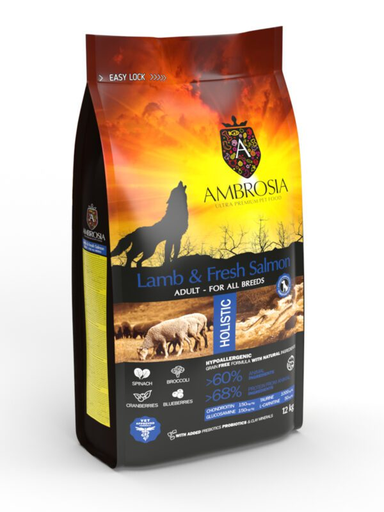 [5214000583905] AMBROSIA DOG CORDERO & SALMÓN FRESCO 12KG