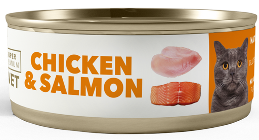 [31GA000100.0002.0276] AMITY LATA LOW GRAIN CAT ADULT POLLO & SALMÓN 100GR (24 UND.)    