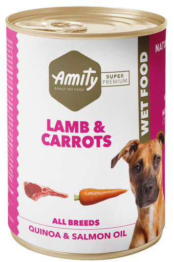 [31PE000400.004.0161] AMITY LATA LOW GRAIN DOG CORDERO & ZANAHORIA 400GR (24 UND.)  
