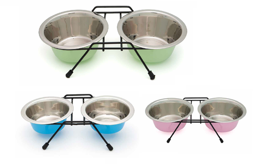 [CD358839] LEO PET SOPORTE CON 2 BOWLS DE ACERO INOXIDABLE DE 240ML COLORES SURTIDOS